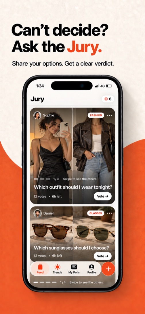 Can’t decide? Ask the Jury — vote on other people’s questions in the feed.